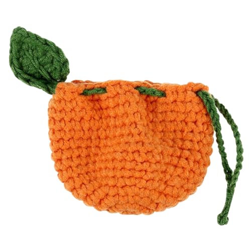 Orangen-Geldbörse – Häkel-Börse mit Kordelzug im einzigartigen Design | Obst-gestrickte Geldbörse für kleine Gegenstände, kreatives und originelles Accessoire für die Handtasche von Generic