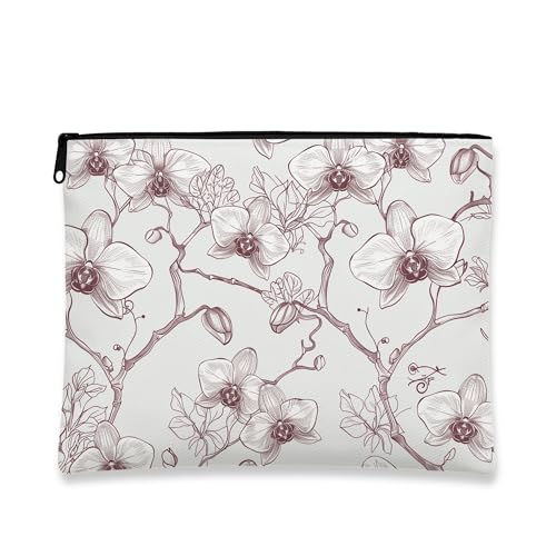 Orchideen-Make-up-Tasche, Vintage-Blumen-Kosmetiktasche für Damen, tragbare kleine Canvas-Tasche mit Reißverschluss, Geschenk, Hautpflege, Kulturbeutel, Weiss/opulenter Garten, 7x9 Inch, Orchidee von Generic