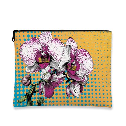 Orchideen-Make-up-Tasche, vibrierende Reise-Kosmetiktasche für Frauen, tragbarer Organizer aus Segeltuch mit Reißverschluss, Festival- und Urlaubsgeschenk, gelb, 7x9 Inch, Orchidee von Generic