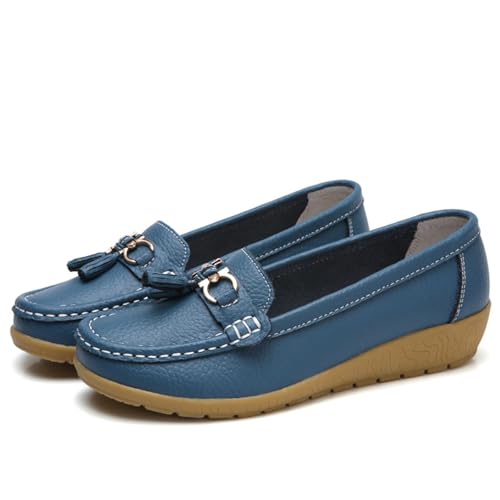 Orthopädische Damen Loafer echtem Bequeme Wanderschuhe für Arbeit Freizeit sommerliche Einlegesohle atmungsaktiv weich flexibel (Blue, 44) von Generic