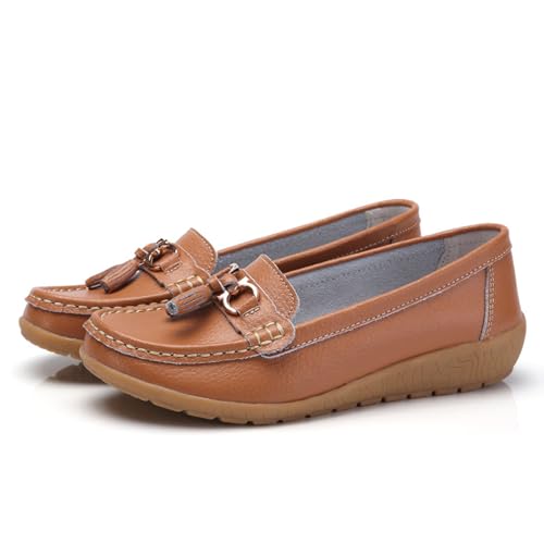 Orthopädische Damen Loafer echtem Bequeme Wanderschuhe für Arbeit Freizeit sommerliche Einlegesohle atmungsaktiv weich flexibel (Brown, 43) von Generic