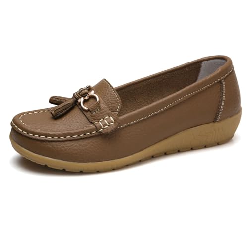 Orthopädische Damen Loafer echtem Bequeme Wanderschuhe für Arbeit Freizeit sommerliche Einlegesohle atmungsaktiv weich flexibel (Khaki, 43) von Generic