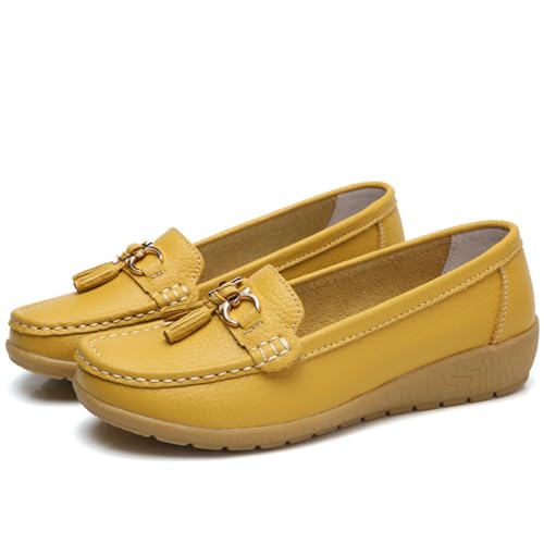 Orthopädische Damen Loafer echtem Bequeme Wanderschuhe für Arbeit Freizeit sommerliche Einlegesohle atmungsaktiv weich flexibel (Yellow, 41) von Generic
