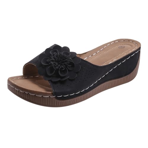 Orthopädische Hausschuhe Damen Keilabsatz Pantoletten Sommer Schlappen mit Fussbett Walking Sandalen Plateau Weiches Latschen Leicht Outdoorsandale Slip On Badelatschen Strandschuhe von Generic