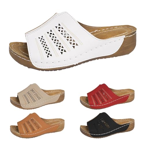 Orthopädische Hausschuhe Damen Pantoletten Weiches Fußbett Schlappen Plateau Sandalen Rutschfeste Verschleißfest Sommerschuhe Peep Toe Offener Zeh Schlappen Leicht Bequem Slipper von Generic