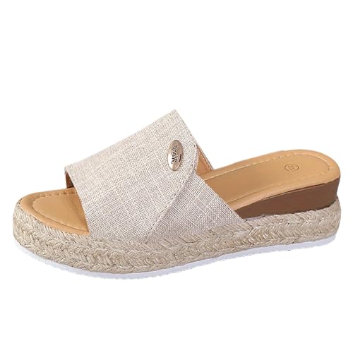 Orthopädische Hausschuhe Damen mit Fussbett - Elegante Sommer Hausschuhe Espadrilles Sommerschuhe Keilabsatz Slides Sandalen Plattform Slipper mit Absatz Pantoletten Plateau Bohemian von Generic
