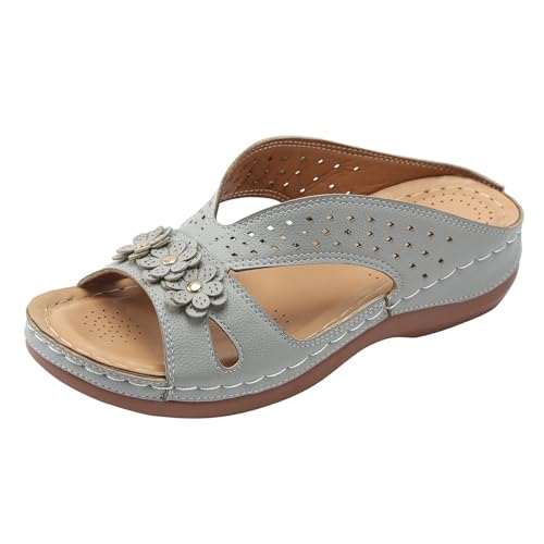 Orthopädische Pantoletten Damen Breite Hausschuhe Damen Sommer Füße Badesandalen Schlappen Fersensporn Leicht Sandalen Sommerschuhe mit Fussbett Weite H Latschen Schuhe von Generic