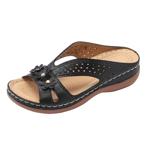 Orthopädische Pantoletten Damen Breite Hausschuhe Damen Sommer Füße Badesandalen Schlappen Fersensporn Leicht Sandalen Sommerschuhe mit Fussbett Weite H Latschen Schuhe von Generic