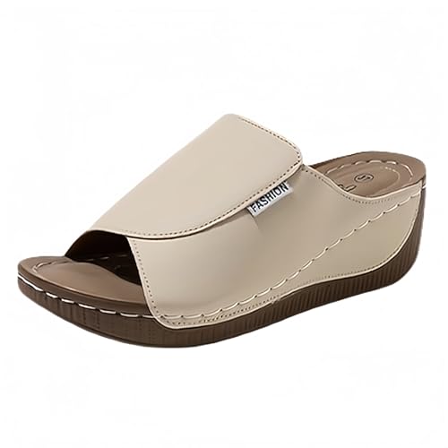 Orthopädische Pantoletten Damen Sommer Keilabsatz Slippers Leichte Schlappen Offene Zehen Bequeme Hausschuhe Weiche Sohle Plateau Latschen rutschfeste Freizeit Damen-Hausschuhe von Generic