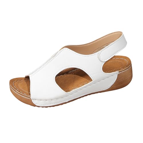 Orthopädische Sandalen Damen Hollow Slope Bottom Schuhe Freizeitsandalen und rutschfesten Sommermode Bequem Plateausandalen Slide Sport mit Weiche Fussbett Outdoor Casual Plateau (White, 42) von Generic