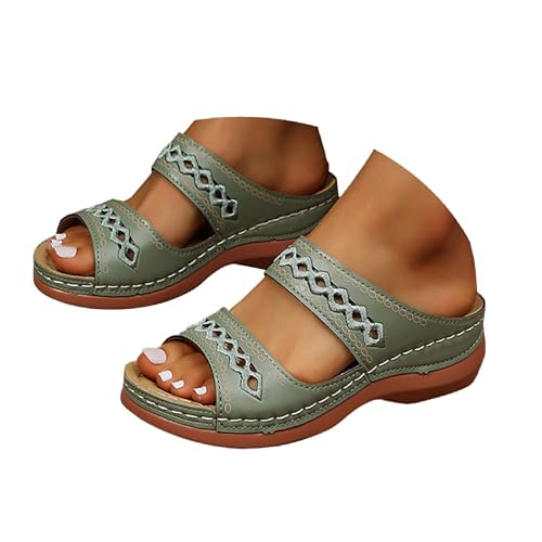 Orthopädische Sandalen Damen Pantoletten Damen Freizeit Plateau Sandalen mit Arch Support Sommer Keilabsatz Leder Hausschuhe Rutschfeste Strand Bequeme Sandaletten Frauen Vintage Sommerschuhe von Generic