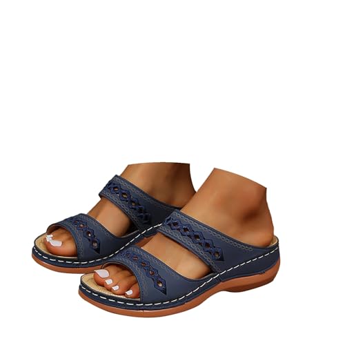 Orthopädische Sandalen Damen Pantoletten Damen Freizeit Plateau Sandalen mit Arch Support Sommer Keilabsatz Leder Hausschuhe Rutschfeste Strand Bequeme Sandaletten Frauen Vintage Sommerschuhe von Generic