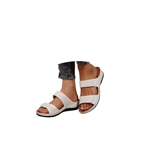 Orthopädische Sandalen Damen Pantoletten Sommer Slides Sommerschuhe Breite Füße Hausschuhe Plateau Offene Sommer Schuhe Keilabsatz Sandaletten Weite H Pu-Leder Latschen von Generic
