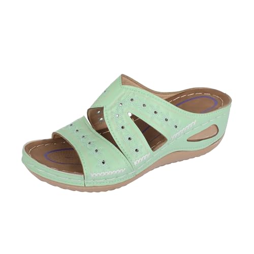 Orthopädische Sandalen Damen Sommer Hausschuhe mit Keilabsatz Sandals Breite Füße Weiche Fussbett Sommerschuhe Leicht Pantoletten Slip on Slide Schuhe Elegant Offene Zehen Schlappen von Generic