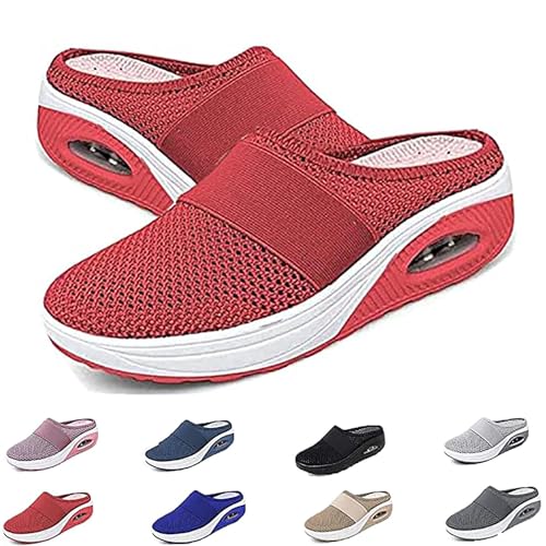 Orthopädische Schuhe Damen Air Cushion Slip On, Orthopädische Diabetiker Laufschuhe Damen, Atmungsaktiv, Lässig,Schlupfschuhe (Red, Jugendliche, 42, Numerisch, EU Schuhgrößensystem, Breit) von Generic