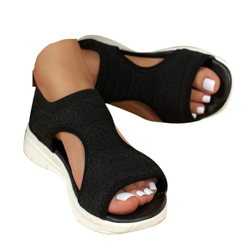 Orthopädische Schuhe Damen Sandalen Bequem Flach Klettverschluss Sandaletten Mit Absatz Sommer Vintage Elegant Schnüren Schuhe Ultraleichte Tennisschuhe Stretch Mesh Weiche Sohle Casual Damenschuhe von Generic
