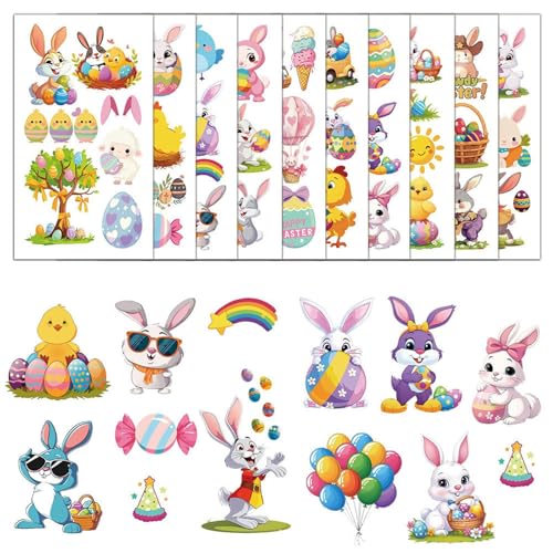 - -Aufkleber, temporäres - für Kinder, 10 Blatt Gesichts- und Körper- -Aufkleber für Kinder, Osterhasen- , niedliche temporäre Aufkleber von Generic