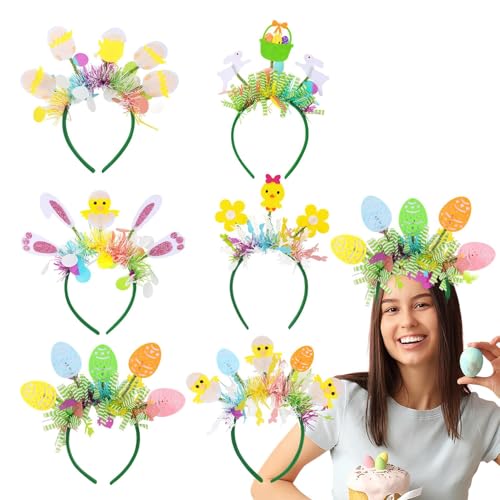 Osterhase Stirnband, Osterkopfbänder für Kinder, Bunny Egg Chicken Stirnbänder Haarbänder 6 Stück, Niedlicher Kopfschmuck Haarschmuck Frohe Ostertag Haarband Haarspangen für Partyartikel von Generic