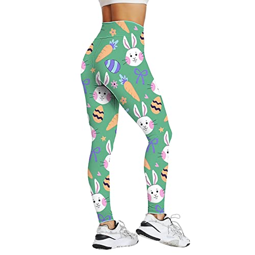 Ostern Leggings Damen, Damen Leggins Osterhasen Ostereier Muster Leggings Enge Hoch Taille Leggings Stretch Leggings Partyshose Strumpfhose Trainingshose Yoga Hose Easter Yogahose von Generic