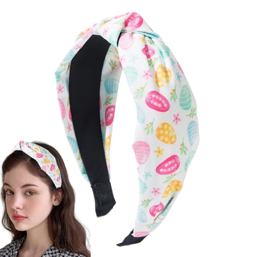 Ostern-Stirnband,Ostern-Stirnbänder für Frauen,Breites geknotetes Stirnband für Frauen - Frohe Ostern Stirnband mit Hasen-Ei-Print, Stirnband für Frauen, Frühlings-Haarschmuck von Generic
