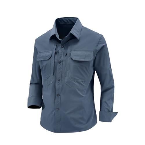 Outdoor Hemd Herren Langarm Safari Hemd UPF50 UV Fischerhemd Schutz Funktionshemd Pilotenhemd Atmungsaktiv Jagdhemd Herren Button Down Hemd Freizeithemd für Wandern Angeln Trekkin(A3-Marine,L) von Generic