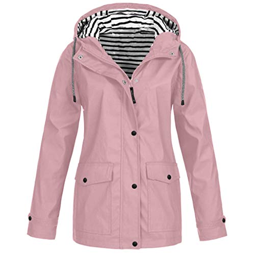 Outdoor Regen Winddichter Regenmantel Wasserdichter Mantel Solide Frauen Jacke Kapuze Plus Damen Mantel Faden Versorgung Fleecejacke, rose, 36 von Generic