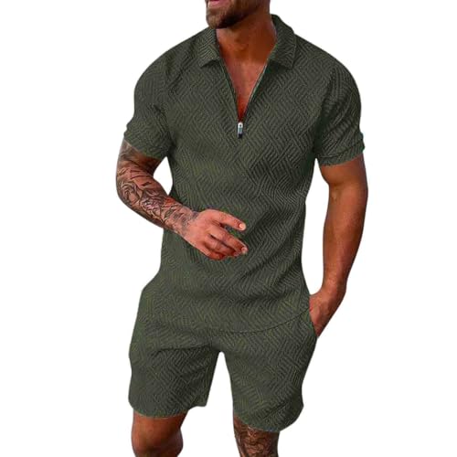 Outfits Herren Sommer Leicht Sportanzug Jogginganzug Tracksuit Casual 2 Teiliges Poloshirt Und Hosen Freizeitanzug Workout Set Summer Clothes Men Sport Outfit Herren Set Kurz von Generic