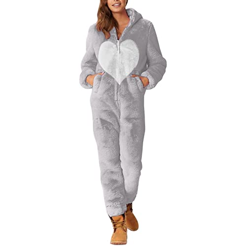 Overall Anzug Flauschig Schlafanzug Lang Pyjama Flauschig Weich Jumpsuit Damen Winter Warm Overall Teddy Fleece Einteiler Onesie Trainingsanzug Ganzkörperanzug Einteiler Onesie Schlafanzug Flauschig von Generic