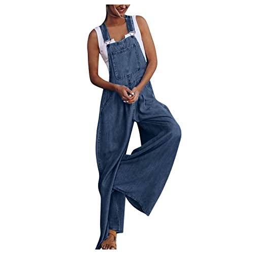 Overall Damen Jeans Lang Jeans Overall Jumpsuit Weit Latzhose Weite Bein Schlag Jumpsuit Mit Tasche Loose Baggy Playsuits Sommer Strampler Ärmellos Overalls Casual Adjustable Bib Pants von Generic