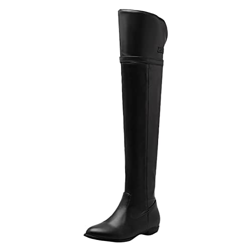 Overknee Stiefel Damen Klassische Kniehohe Zehenpartie Blockabsatz seitlichem Reißverschluss Schwarz Oberschenkel Wildleder Overknees Stiefel Plateau Chunky Heel Stretch Boots (Black, 37) von Generic