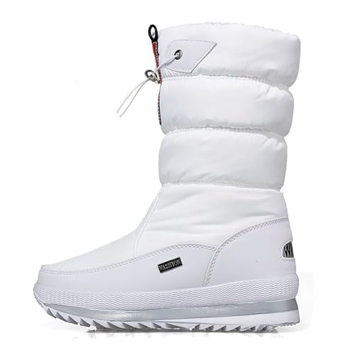 Overknee Stiefel Damen Warme Winterstiefel Mit Blockabsatz Langschaft Boots Flach Casual Cowboy Stiefel Reißverschluss Klassisch Westernstiefel Winterschuhe Schnürstiefel (White, 40) von Generic