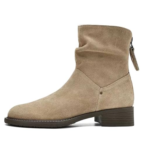 Overknee-Stiefel mit runder Zehenpartie für Damen, niedrigem Blockabsatz Reißverschluss hinten, Übergröße (Khaki, 38) von Generic