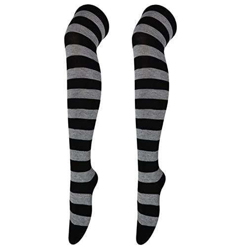 Overknee Strümpfe Damen Kniestrümpfe Bunt Ringel Baumwolle Damen Gestreifte Overknees Strümpfe Kuschelsocken Ringelstrümpfe Karneval Cosplay 80er Jahre (Dark Gray, One Size) von Generic