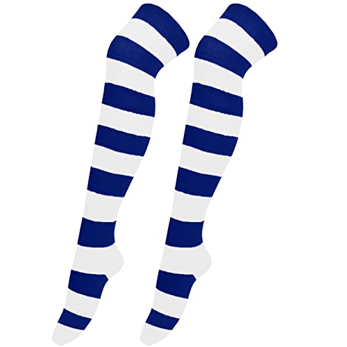 Overknee Strümpfe Damen Kniestrümpfe Bunt Ringel Baumwolle Damen Gestreifte Overknees Strümpfe Kuschelsocken Ringelstrümpfe Karneval Cosplay 80er Jahre (Navy, One Size) von Generic