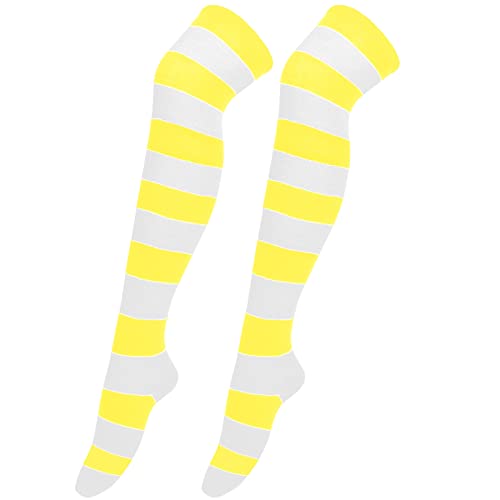 Overknee Strümpfe Damen Kniestrümpfe Bunt Ringel Baumwolle Damen Gestreifte Overknees Strümpfe Kuschelsocken Ringelstrümpfe Karneval Cosplay 80er Jahre (Yellow, One Size) von Generic
