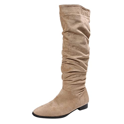 Overknees Stiefel Damen Wildleder Kniehohe Hohe Stiefel OverkneeStiefel Elegante Rutschfeste Winterstiefel Winterboots Winter Langschaft Boots Halbstiefel Winterschuhe Damenstiefel (Khaki, 40) von Generic