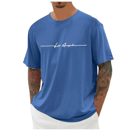 Oversize Herren T-Shirt Freedom Schriftzug Rundhals Basic Shirt Kurzarm Locker Geschnitten Baumwolle Streetwear Freizeit Oberteil Fitness Sport Workout Casual Shirt Urban Style von Generic