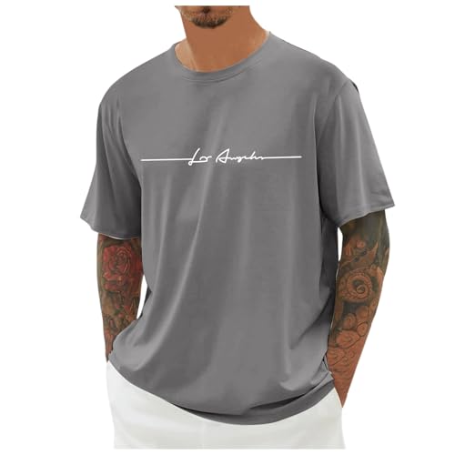 Oversize Herren T-Shirt Freedom Schriftzug Rundhals Basic Shirt Kurzarm Locker Geschnitten Baumwolle Streetwear Freizeit Oberteil Fitness Sport Workout Casual Shirt Urban Style von Generic