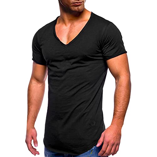 Oversize Herren Vintage T-Shirt Verwaschen V-Neck Basic V-Ausschnitt Shirt von Generic