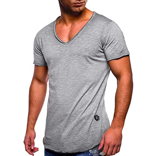 Oversize Herren Vintage T-Shirt Verwaschen V-Neck Basic V-Ausschnitt Shirt von Generic