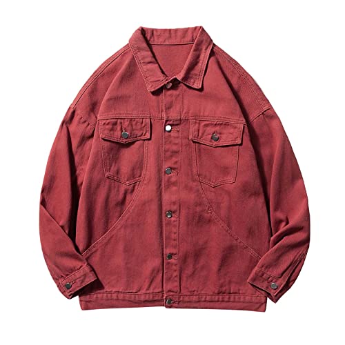 Oversize Jeansjacke Herren: Leichte Sommerjacke Langarm Jeansjacken Vintage Herren-Jeansjacken Stretch Übergangsjacke Elegant Herren-Jacken Ausgefallene-Jeansjacke Aesthetic Herbstjacke Jeans-Jacken von Generic