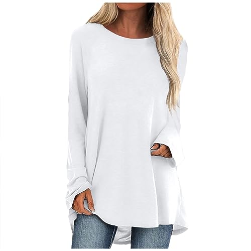 Oversize Pullover Damen, Longtops Damen Lang Crewneck Sweatshirt Batik Pullover Oberteile Herbst Sports & Outdoor Clothing Long Sleeve Shirt Women Elegant Langarmshirt Sport (1-Weiß,L) von Generic