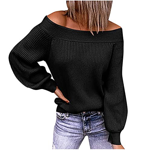 Oversize Pullover Damen Klassisch All-Match Mode Pullover Freizeit Sport Langarmshirts Grobstrick Streifen Pullover Baggy V-Ausschnitt Langarm Bluse Tunika Tops Schwarz S von Generic