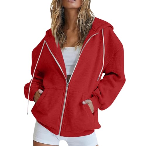 Oversize Pullover Damen Sun Hoodie Einfarbig Basic Langarm Kapuzenjacke Mit Reißverschluss Hoodies Jacke Freizeit Übergangsjacke Sommerjacke Leicht Elegant Sweatshirt von Generic