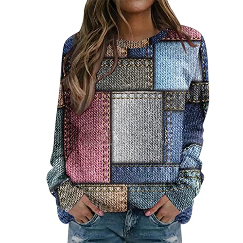 Generic Damen Oversize Pullover Winter Sweatshirt Langarm Rundhals Sweatshirt Bunte Drucke Herbst Winter Bluse Tops Oberteile Lose Warme Shirts S von Generic