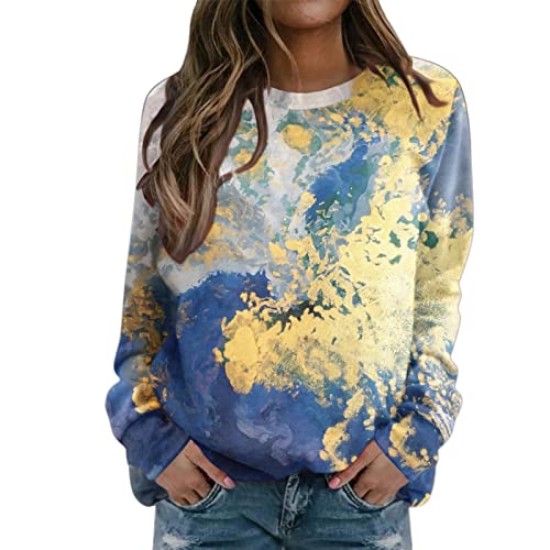 Oversize Pullover Damen Winter Langarm Rundhals Sweatshirt Elegant Langarmshirt Bunte Drucken Herbst Bluse Tops Oberteile Lose Warme Shirts von Generic