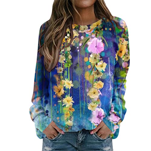 Oversize Pullover Damen Winter Damen Langarm Rundhals Sweatshirt Damen Elegant Sweatshirt Langarmshirt Bunte Drucken Pullover Herbst Winter Bluse Tops Oberteile Lose Warme Shirts von Generic
