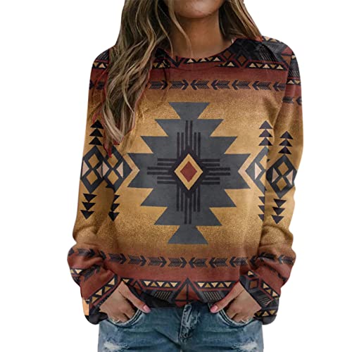 Oversize Pullover Damen Winter Langarm Rundhals Sweatshirt Elegant Langarmshirt Bunte Drucken Herbst Bluse Tops Oberteile Lose Warme Shirts von Generic