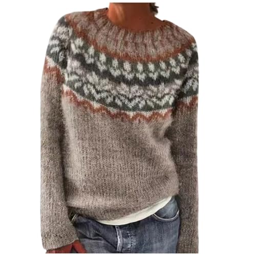 Oversize Strickpullover Damen Grobmaschig Langarm- Winter Norweger Pulli Warm Frauen- Strickpulli Damen Große Größen Longsleeve Lose Strick Sweater Casual Oberteile Übergroßes Outfit von Generic