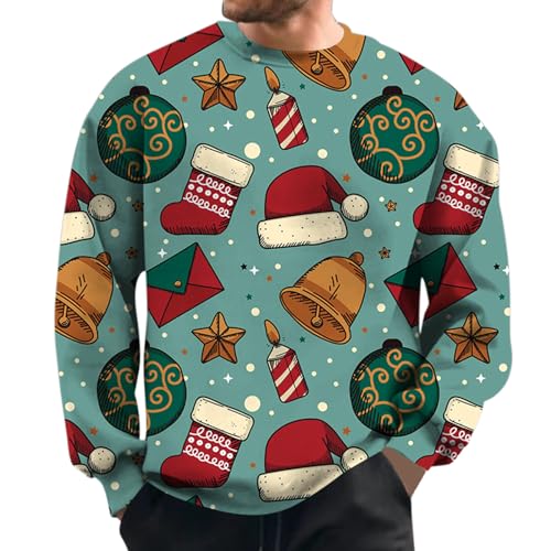 Oversize Weihnachtspullover Herren Langarm- Winter Weihnachtspulli Männer -Christmas Sweater Weihnachts Pullover Rundhals Weihnachten mit Rentier Weihnachtsmotiv Weihnachtsshirt Pulli von Generic